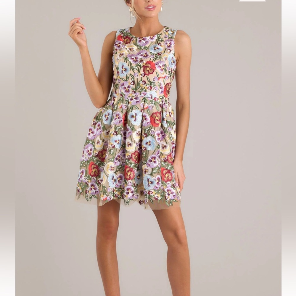 Just Me Multicolor Embroidered Floral Mini Dress